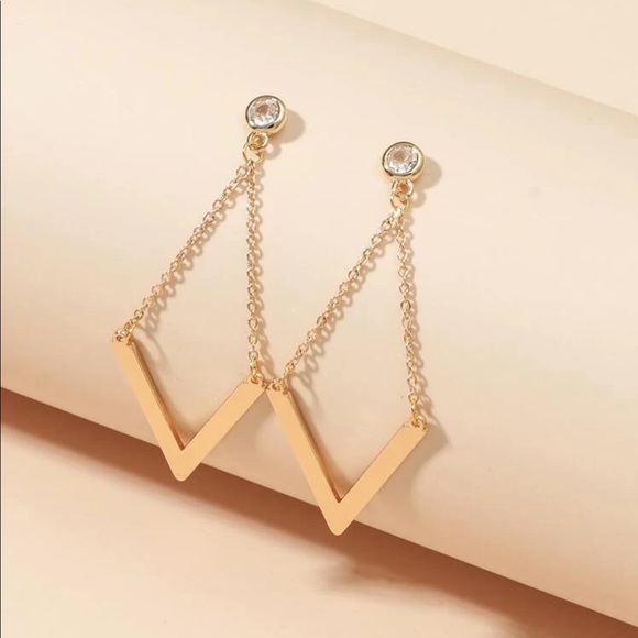 Gold Tone Geometric Dangle Earrings - Picture 2 of 3